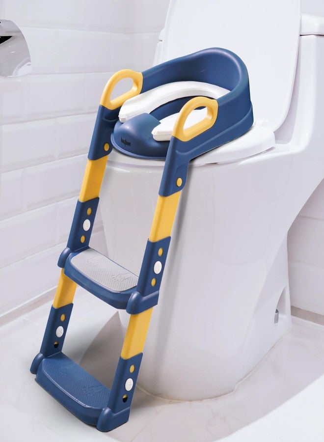 AZRMOH Baby Potty Training Seat Toilet Ladder With Handle For Child Toilet Comfortable Cushion Seat with Step Up Training Stool Adjustable Height,Foldable,Easy to Store,Splash Guard (Multi) - Image 1