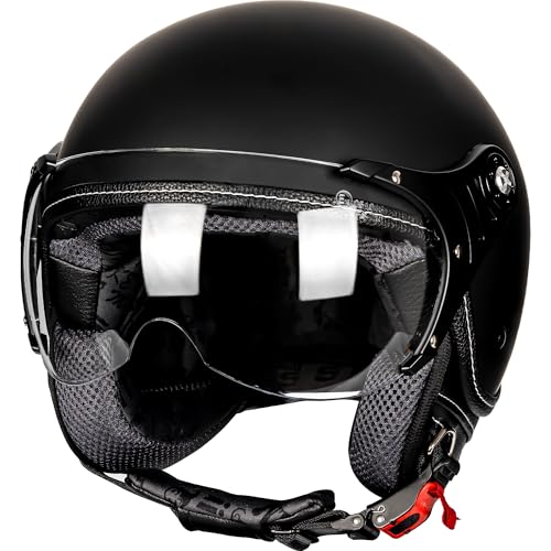 Yesmotor 34 Motorcycle Helmets Retro Open Face Scooters Helmet with Clear Visor for Men and Women DOT ApprovedMatte BlackL - Image 1