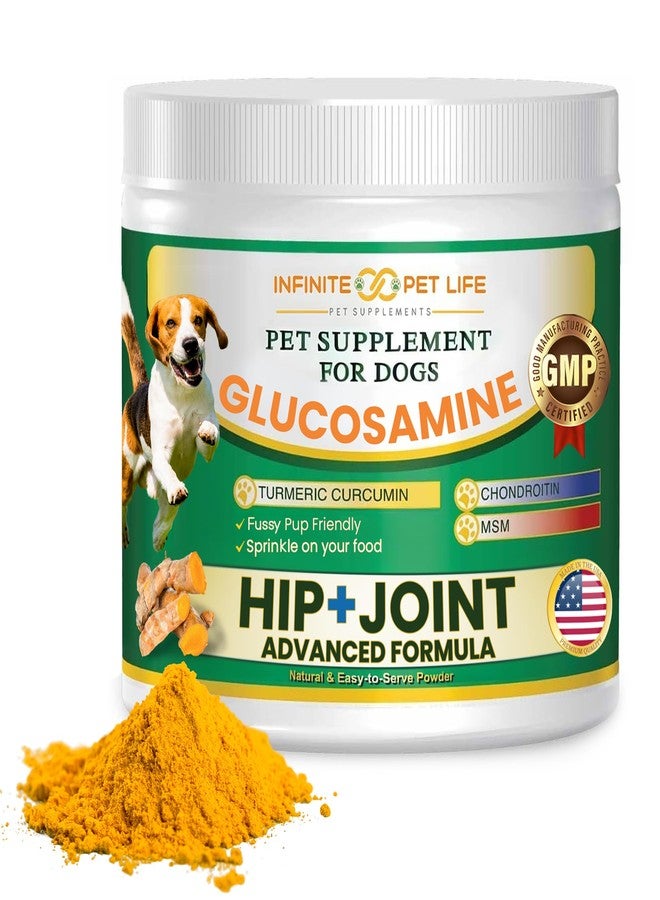 Infinite Pet Supplements مسحوق مكمل غذائي للورك والمفاصل من إنفينيت بيت لايف للكلاب - جلوكوزامين، ميثيل سلفونيل ميثان، كوندرويتين، وكركم | دعم متقدم للحركة لجميع الأعمار والكلاب النشطة - 12.7 أونصة - Image 1