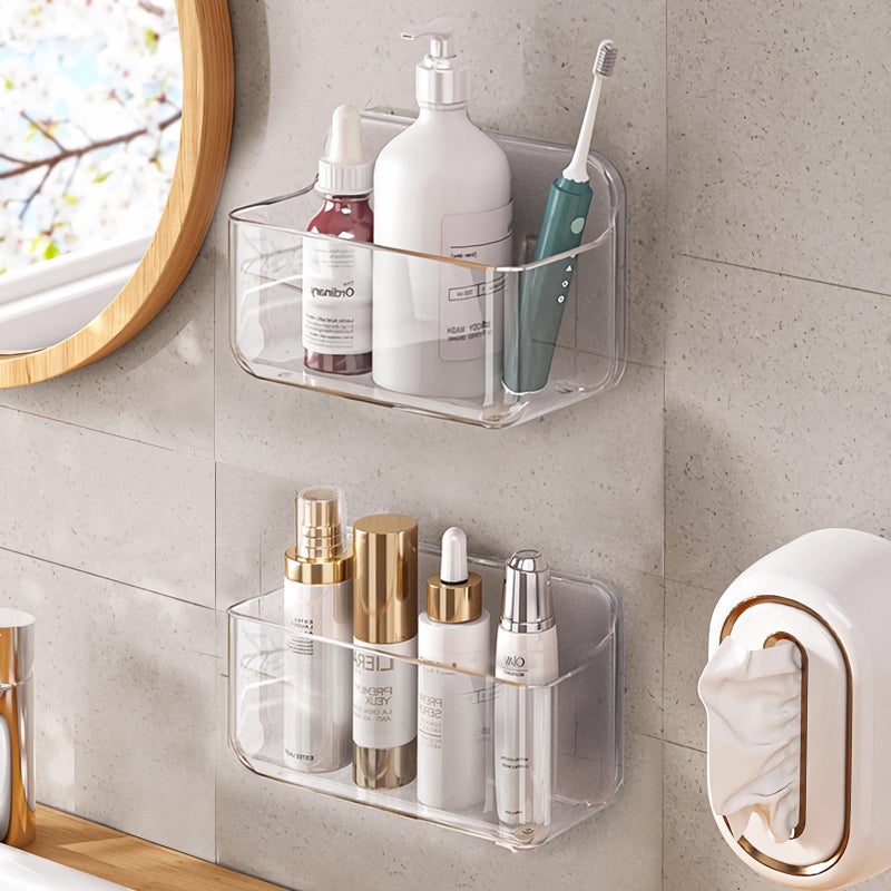 Diesisa 2pc Plastic Wall Mount Organizer  Adhesive Clear Cabinet Door Organizer Acrylic Shelves for Wall No Drilling Hang Walls with Self Adhesive Tape  for Bathroom  Kitchen  Living Room - Image 1