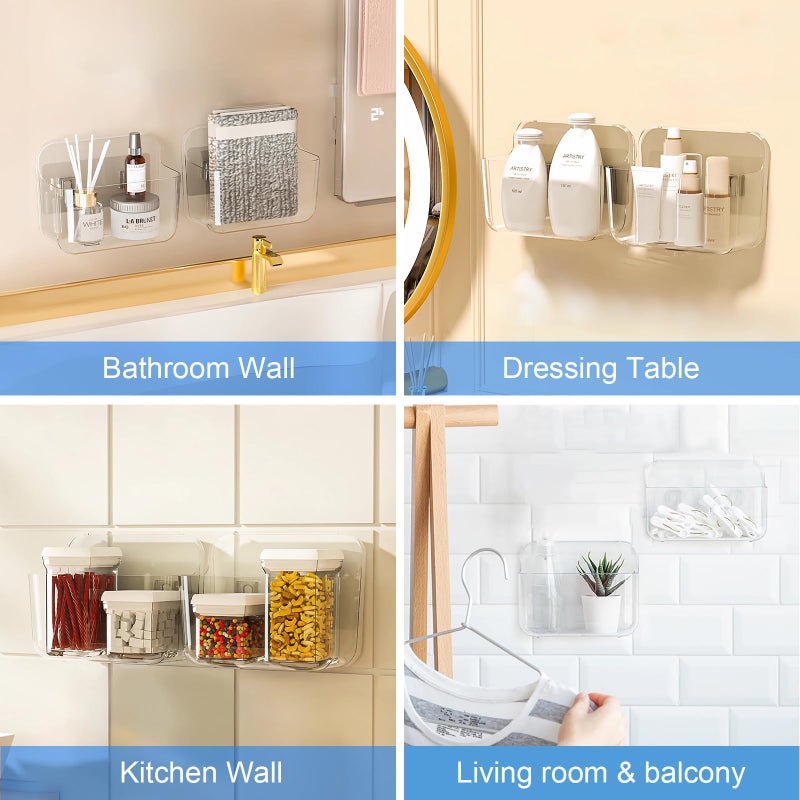 Diesisa 2pc Plastic Wall Mount Organizer  Adhesive Clear Cabinet Door Organizer Acrylic Shelves for Wall No Drilling Hang Walls with Self Adhesive Tape  for Bathroom  Kitchen  Living Room - Image 2