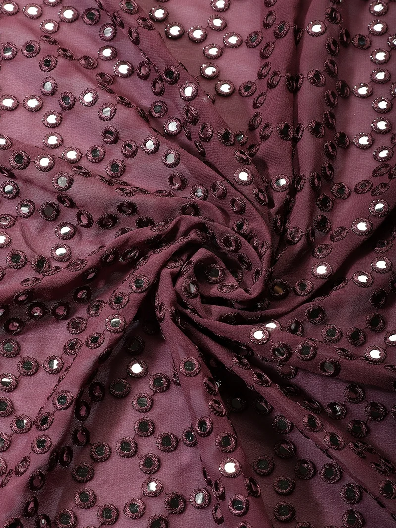 أيه كيه إس Mauve Georgette Fabric with Mirror Work