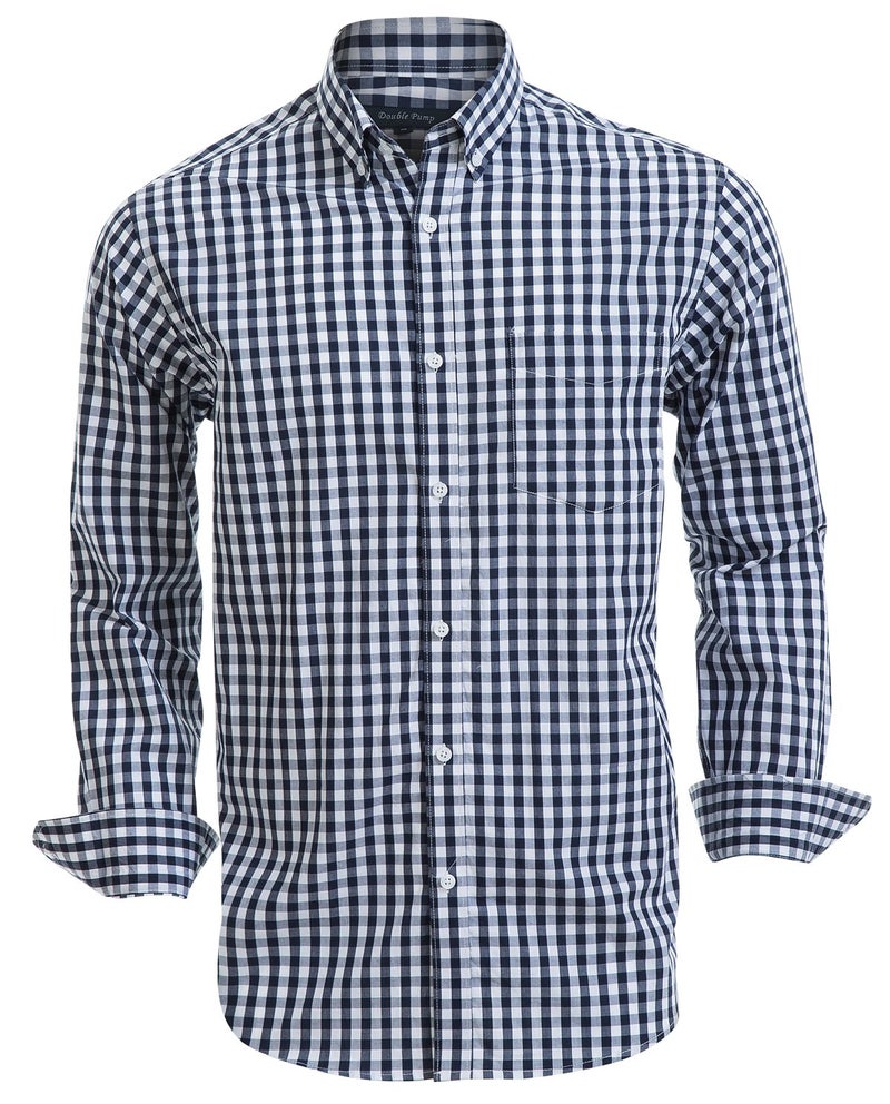 Double Pump Mens Button Down Shirts Cotton Long Sleeve Shirts Regular Fit (SL09A,L) - Image 1