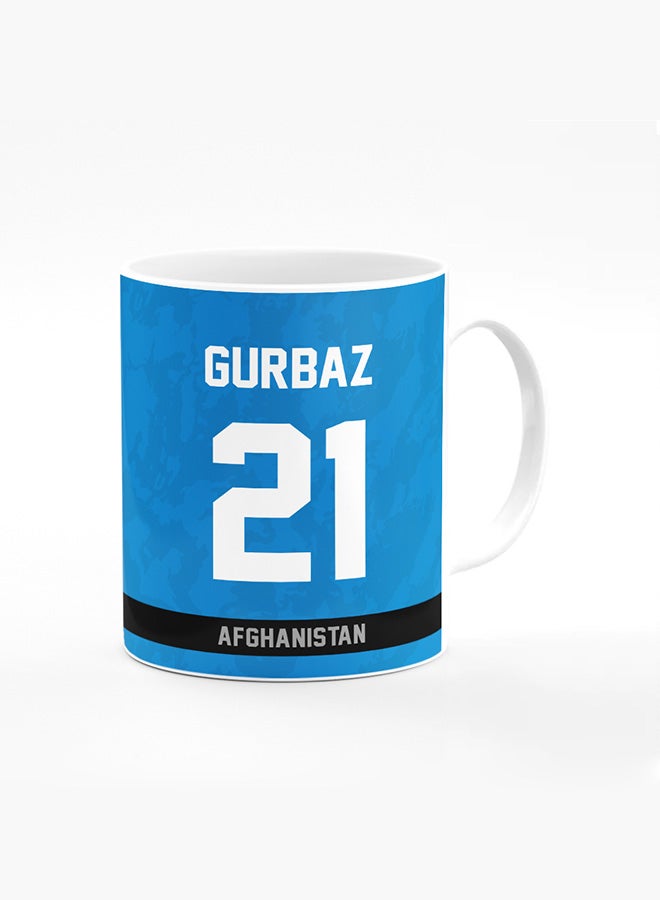 Stylizedd Designer Printed Coffee Mug with Heavy Duty Handle 11oz Ceramic Personalised Gift Mugs Cup [Microwave Safe & Dishwasher Proof ] - Cricket Player - Rahmanullah Gurbaz, Jersey Number - 21 - Image 1