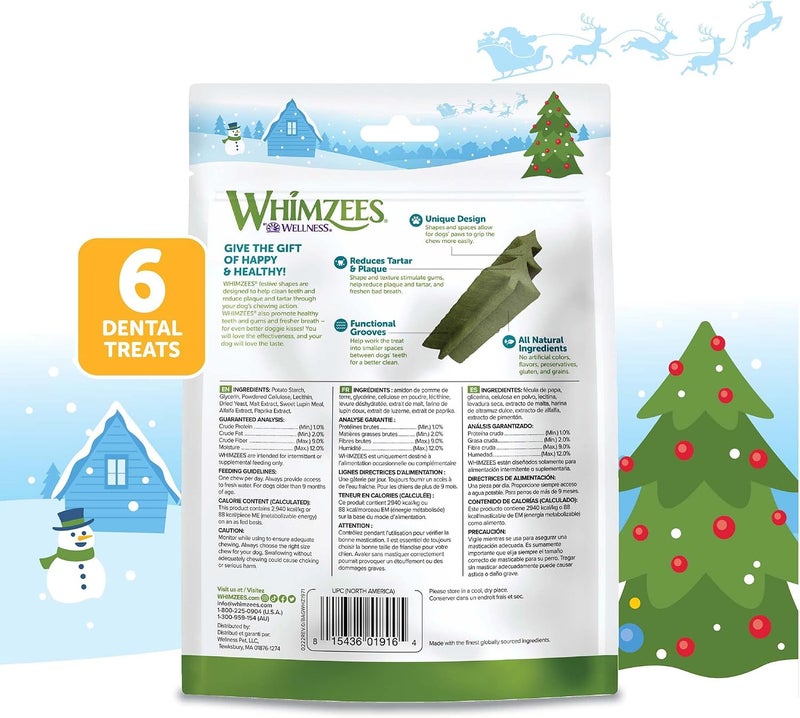 WHIMZEES Wellness Holiday Dog Dental Treats, Natural Chews, for Dogs, Size Medium Stick, (6 Count) - Image 2