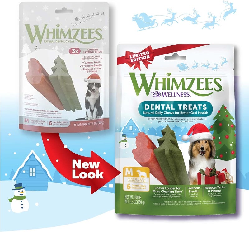 WHIMZEES Wellness Holiday Dog Dental Treats, Natural Chews, for Dogs, Size Medium Stick, (6 Count) - Image 3