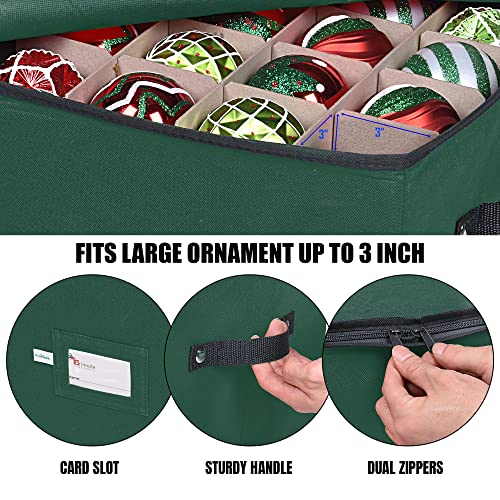 Primode Christmas Ornament Storage Box, 4 Individual Trays Xmas Storage Container, Fits 64 Ornaments Decoration Balls, Constructed of Durable 600D Oxford Material (Green) - Image 4