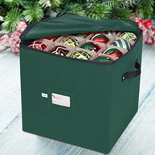 Primode Christmas Ornament Storage Box, 4 Individual Trays Xmas Storage Container, Fits 64 Ornaments Decoration Balls, Constructed of Durable 600D Oxford Material (Green) - Image 2