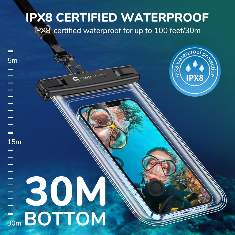 SYNCWIRE Waterproof Phone Pouch [2-Pack] - Universal IPX8 Waterproof Phone Case Dry Bag with Lanyard for iPhone 16/15/14/13/12 Pro XS MAX XR X 8 7 6 Samsung S25 S24 S23 and More Up to 7 Inches - Image 2