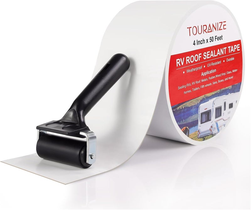 Touranize شريط مانع تسرب سقف RV Touranize مع أسطوانة - 4" × 50' - أبيض - Image 1