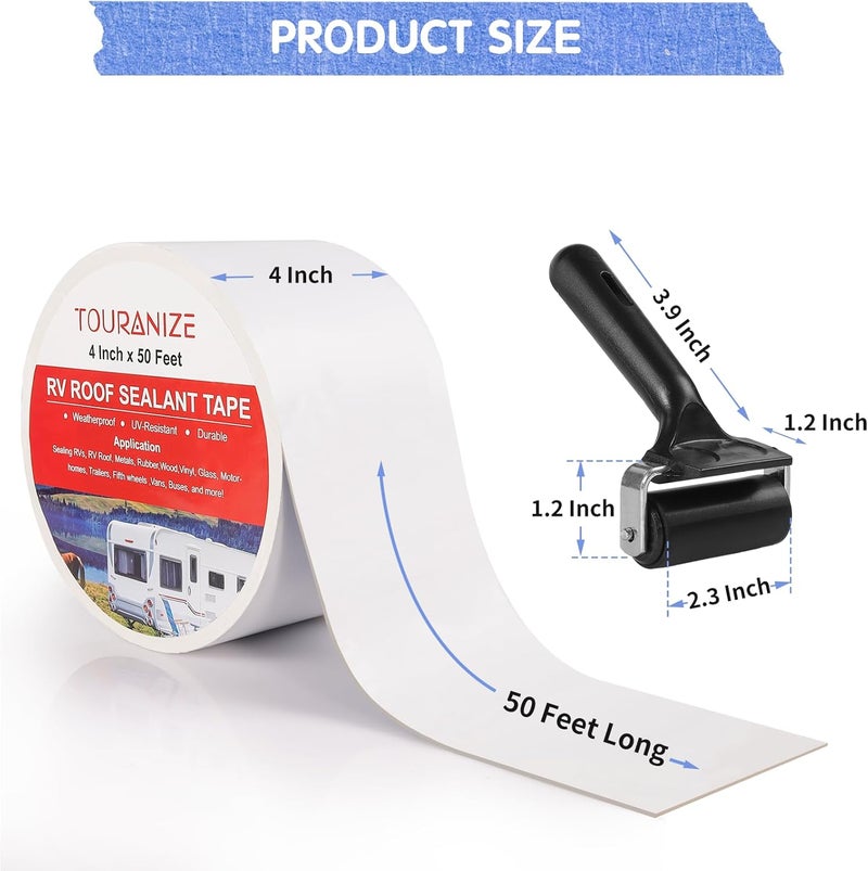 Touranize شريط مانع تسرب سقف RV Touranize مع أسطوانة - 4" × 50' - أبيض - Image 2