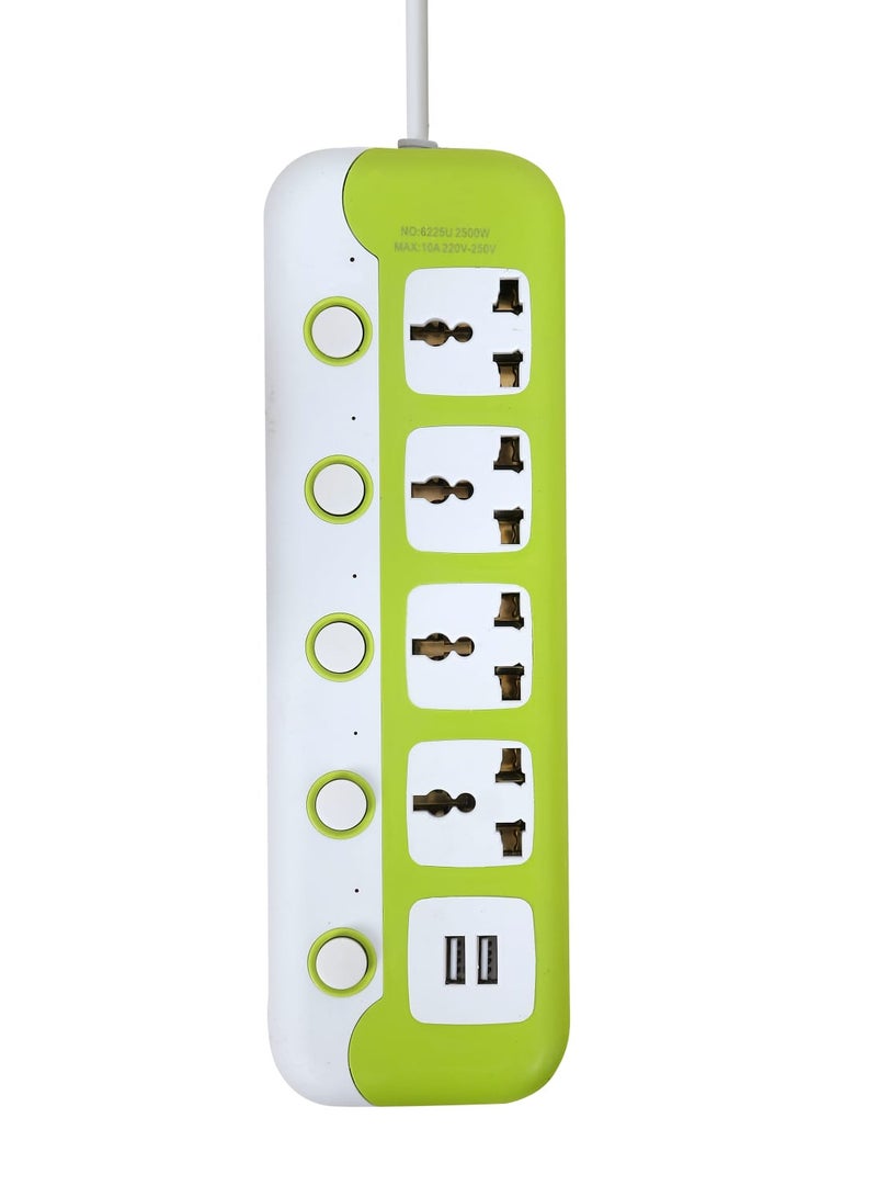 ELMAGHRABY 2500W 2-meter power strip with 4 power outlets, each with its own switch and integrated lighting, and 2 USB ports for phones and tablets with a separate switch.  Heat-resistant construction materials.