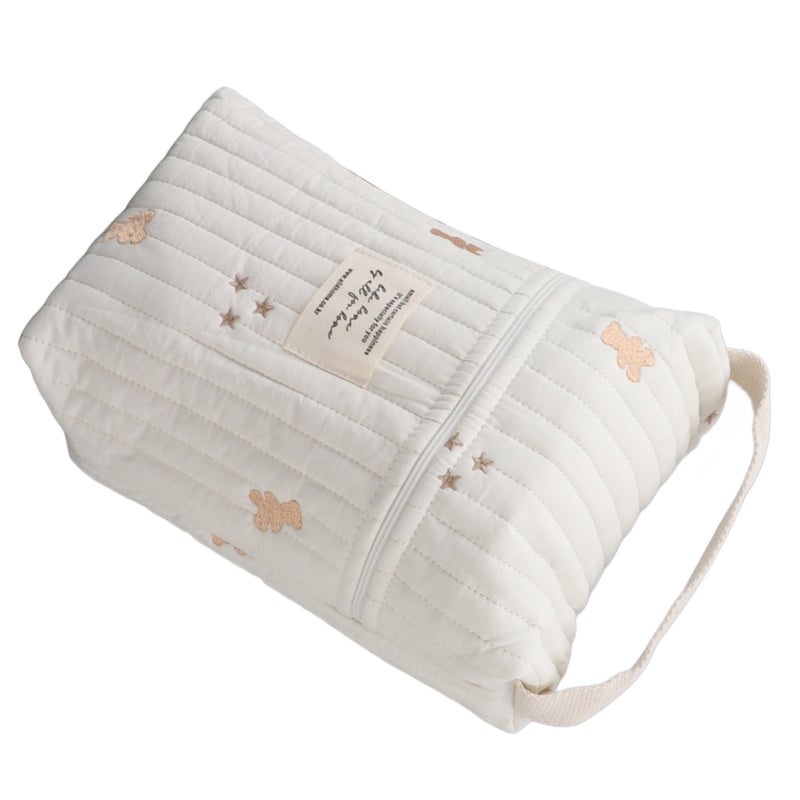 Cute Quilting Embroidered Pattern Diapers Bag Cotton Baby Stroller Zipper Bag for Bottle Wipes Pacifier Star - Image 3