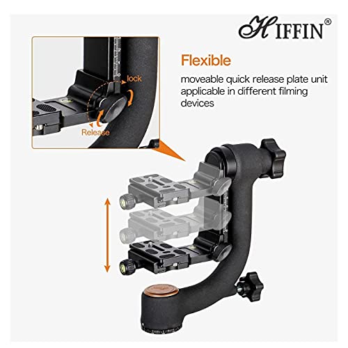 HIFFIN® Professional Heavy Duty Metal 360 Degree Panoramic Gimbal Tripod Head with Arca-Swiss Standard 1/4'' Quick Release Plate and Bubble Level for Digital - Image 4