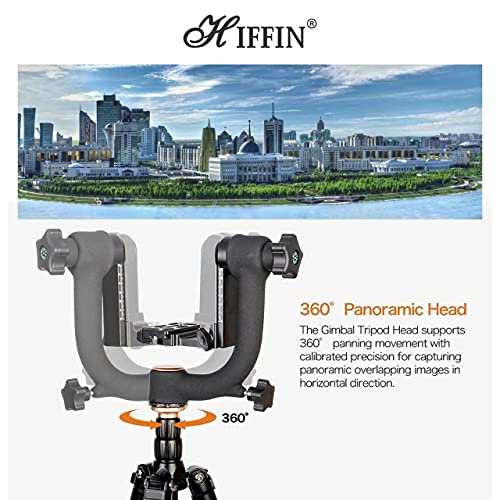 HIFFIN® Professional Heavy Duty Metal 360 Degree Panoramic Gimbal Tripod Head with Arca-Swiss Standard 1/4'' Quick Release Plate and Bubble Level for Digital - Image 3