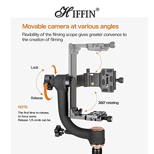 HIFFIN® Professional Heavy Duty Metal 360 Degree Panoramic Gimbal Tripod Head with Arca-Swiss Standard 1/4'' Quick Release Plate and Bubble Level for Digital - Image 5