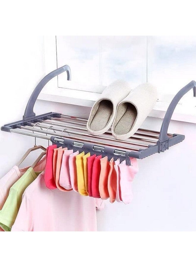 TEESTA TEESTA Foldable Balcony Window Clothes Laundry Rack 5 Rail Bar Holder for Indoor or Outdoor Space for Clothing, Socks, Shoes Rack and Plant Holder  - Image 4