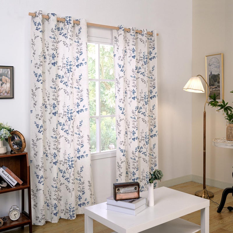 BGment Linen Curtains for Living Room 72 Inch Length 2 Panels, Floral Leaf Patterns, Light Filtering Window Privacy Boho Curtains for Vintage Farmhouse Dining Room, Each 52 Inch Wide, Navy - Image 2
