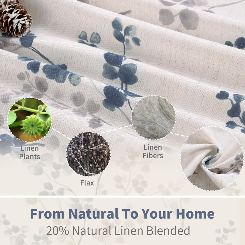 BGment Linen Curtains for Living Room 72 Inch Length 2 Panels, Floral Leaf Patterns, Light Filtering Window Privacy Boho Curtains for Vintage Farmhouse Dining Room, Each 52 Inch Wide, Navy - Image 3