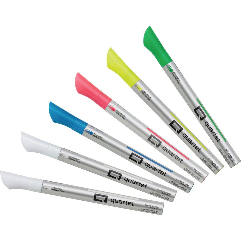 Quartet Glass Dry Erase Markers, Whiteboard Markers, Fine Tip, White and Neon Colors, 6 Pack (79558Q) - Image 1