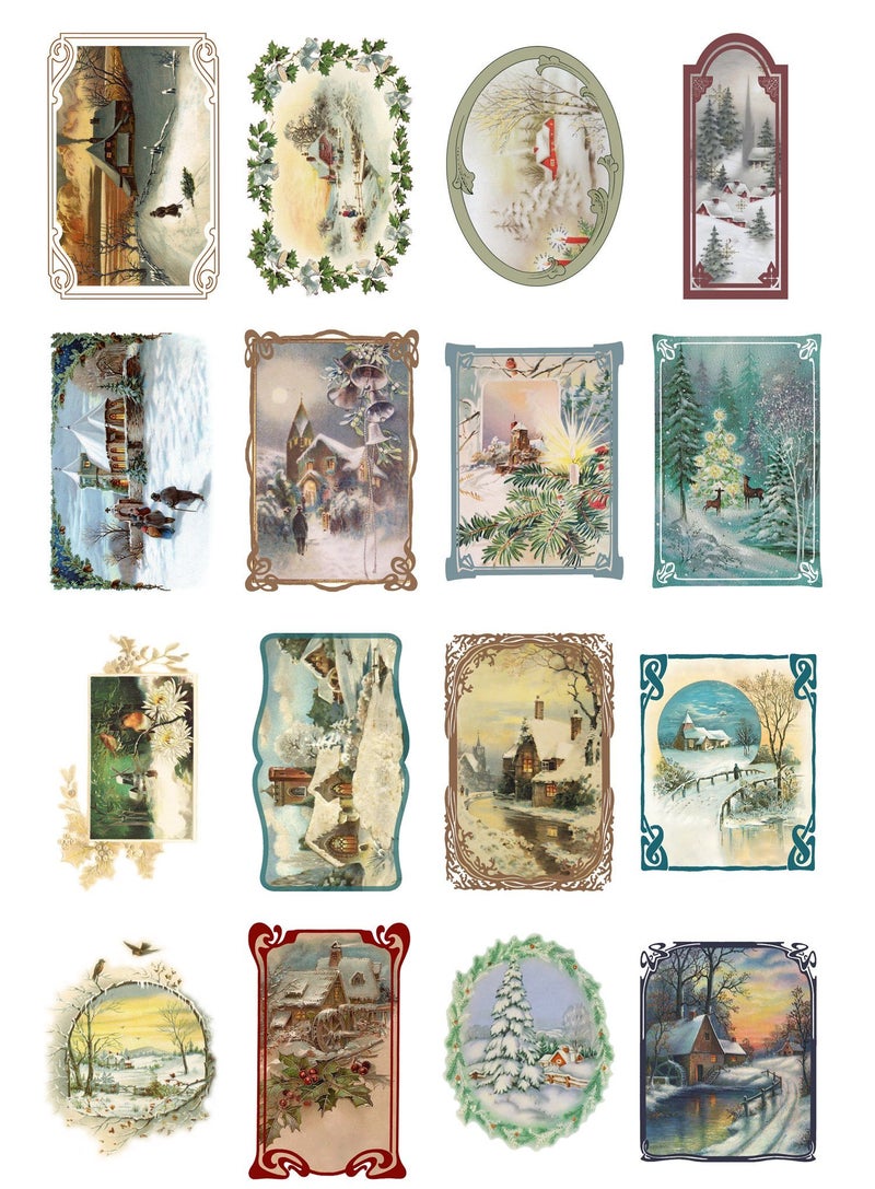 Flonz Decoupage Paper Pack (10sheets A4 / 8"x12") Christmas Winter Landscapes FLONZ Vintage Ephemera - Image 1