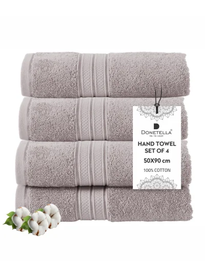 Donetella Premium 100 % Combed Cotton 4-Pcs Hand Towel Set (50 X 90 CM) 600 GSM Super Soft Hand Towel, Highly Absorbent, Quick Dry,Best Towel for Bathroom, Spa And Hotel.