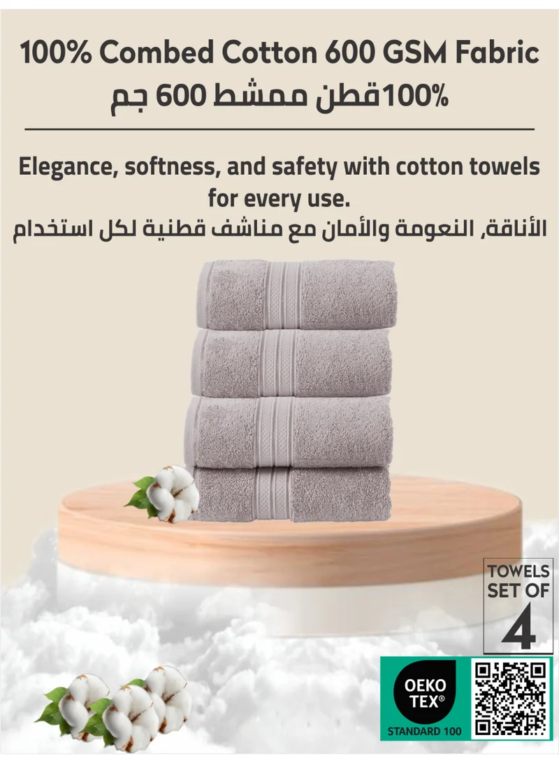 Donetella Premium 100 % Combed Cotton 4-Pcs Hand Towel Set (50 X 90 CM) 600 GSM Super Soft Hand Towel, Highly Absorbent, Quick Dry,Best Towel for Bathroom, Spa And Hotel.