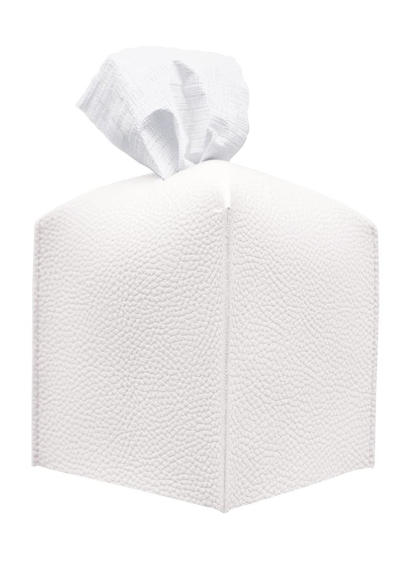 Y&D Tissue Box Cover, Modern PU Leather Square Holder Decorative Holder, for Organizer Bathroom Vanity Countertop, Night Stands, Office Desk, Car (White)  - Image 1