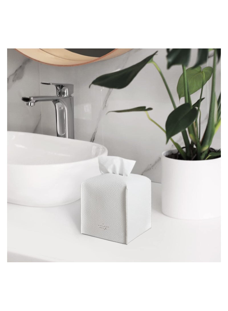 Y&D Tissue Box Cover, Modern PU Leather Square Holder Decorative Holder, for Organizer Bathroom Vanity Countertop, Night Stands, Office Desk, Car (White)  - Image 3