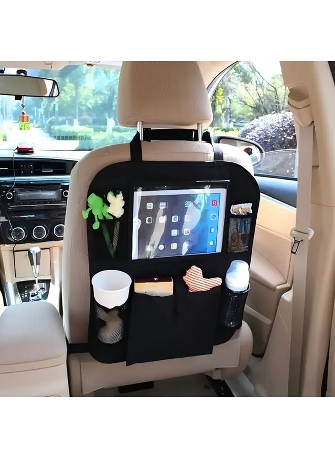 Car Seat Back Organizer With Tablet Holder Cup Holders And Mesh Pockets Durable Oxford Fabric Easy Clean Design Fits Most Vehicle Seats - Image 5