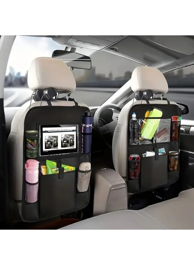 Car Seat Back Organizer With Tablet Holder Cup Holders And Mesh Pockets Durable Oxford Fabric Easy Clean Design Fits Most Vehicle Seats - Image 1