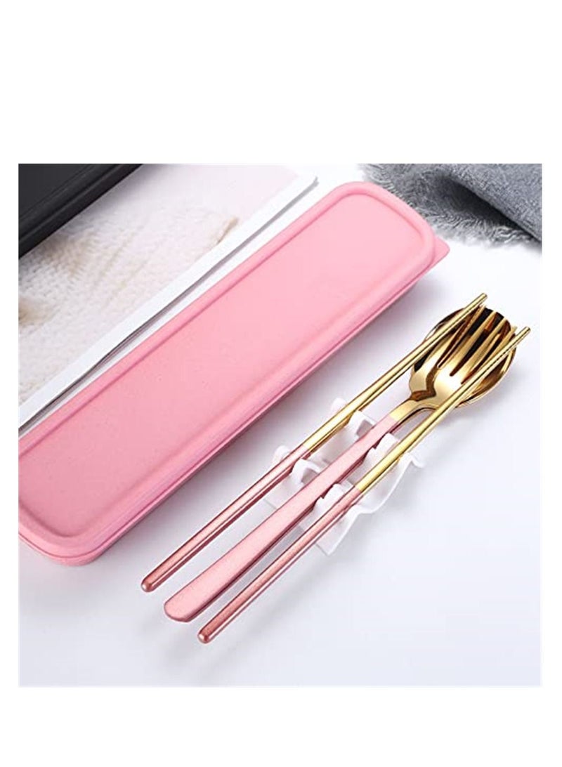 NIBEMINENT Travel Cutlery Set, Stainless Steel Set Portable Camp Reusable Flatware Pinkware,Include Fork Spoon Chopsticks with Case for Hiking Traveling Camping or School Lunch - Image 2