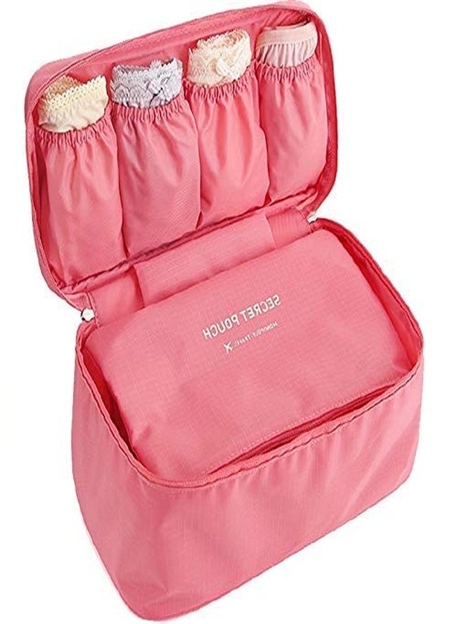 TS WITH TECHSUN Multifunctional Polyester Bra Innerwear Underwear Panties Toiletries Organizer Bag Slide Portable Cosmetics Makeup Lingerie Toiletry Travel Bag Pouch (Light Pink) - Image 1