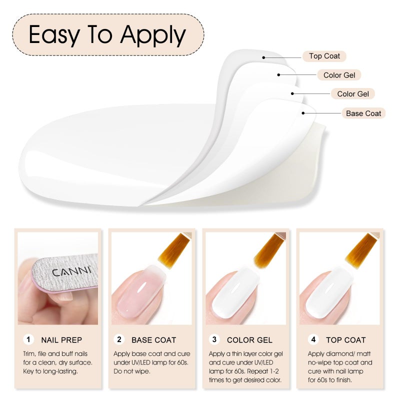 CANNI White Gel Polish â€“ 1 Pc Pure White, High Gloss UV/LED Soak-Off Gel Nail Polish for French Manicure, DIY & Salon Quality for Grils & Women - Image 5