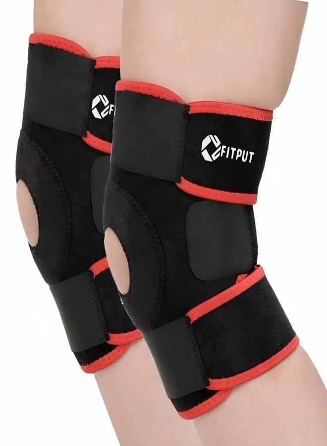 FITPUT Adjustable Knee Support Patella|Knee Support for Men and Women|Knee Cap|Knee Brace|Knee Guard |Knee Cap|Knee Pain Relief |Knee Belt|Joint Pain Relief | pair (Red) - Image 1