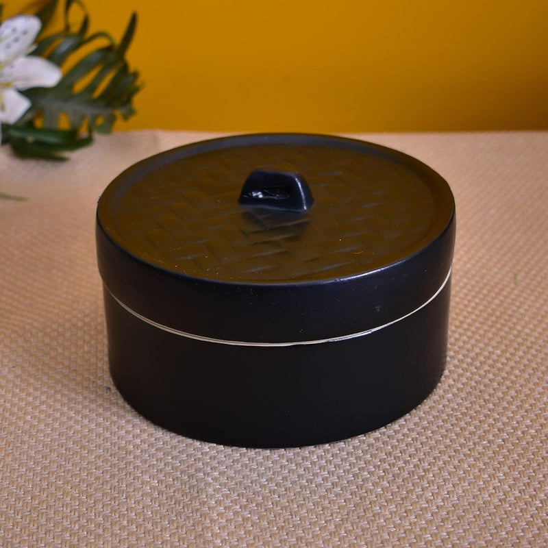Kunhar Ceramic Donga with Lid Ceramic Serving Donga 700 Ml 1 Piece Black Matt Finish - Image 1