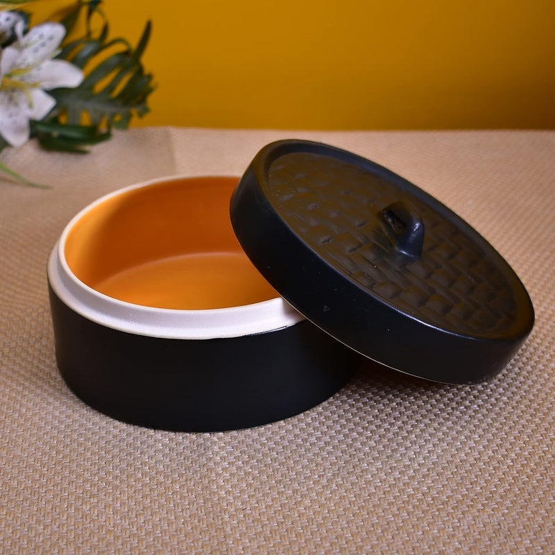 Kunhar Ceramic Donga with Lid Ceramic Serving Donga 700 Ml 1 Piece Black Matt Finish - Image 2