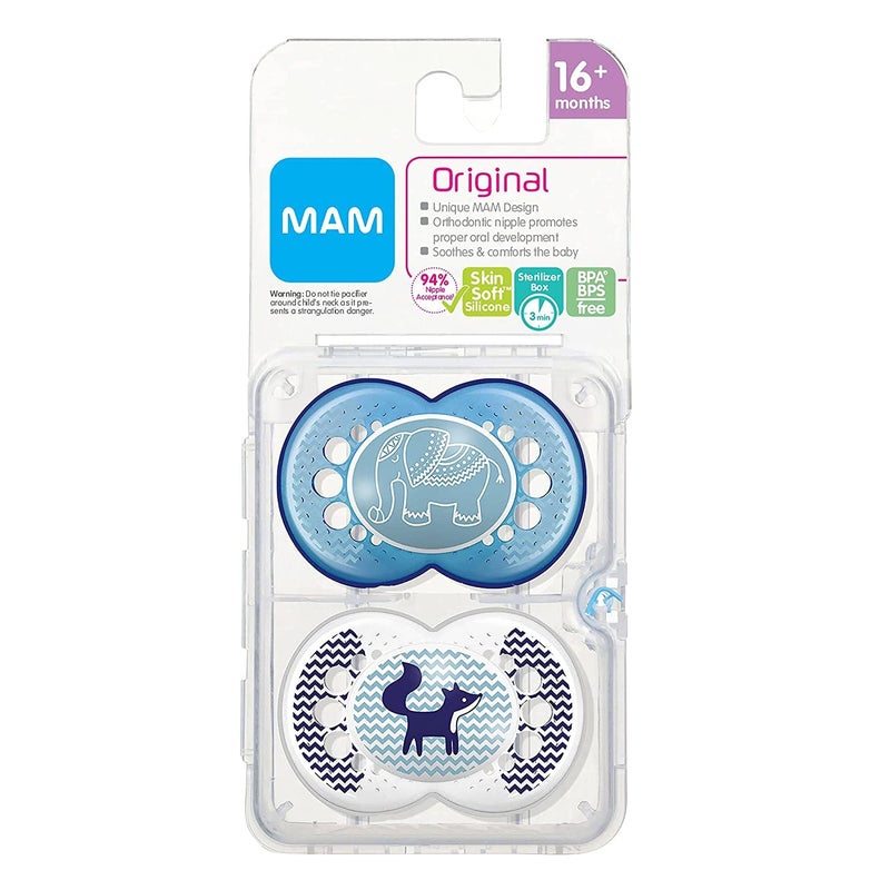 MAM Original Nipple Shape Helps Promote Healthy Oral Development 2 Pack 16 Months Elephant - Image 3