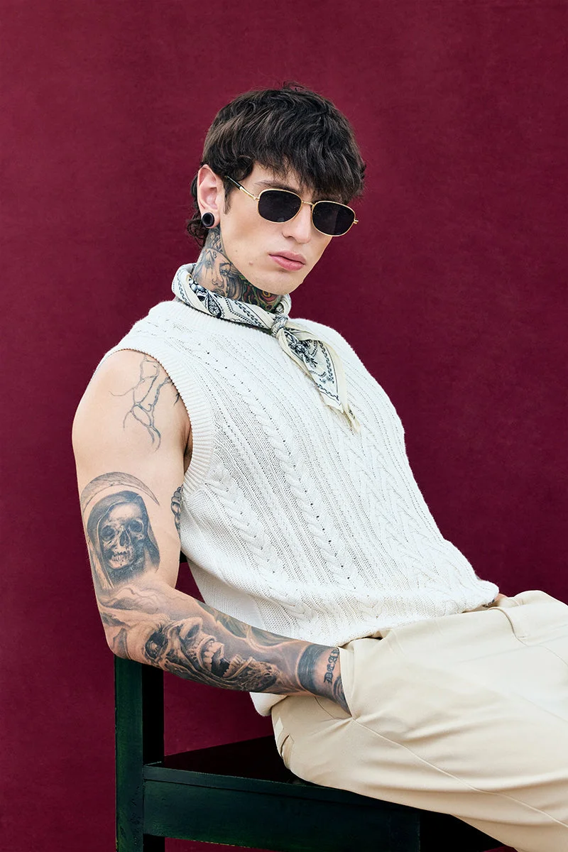 SNITCH Bordeaux White Cable Knitted Sweater Vest