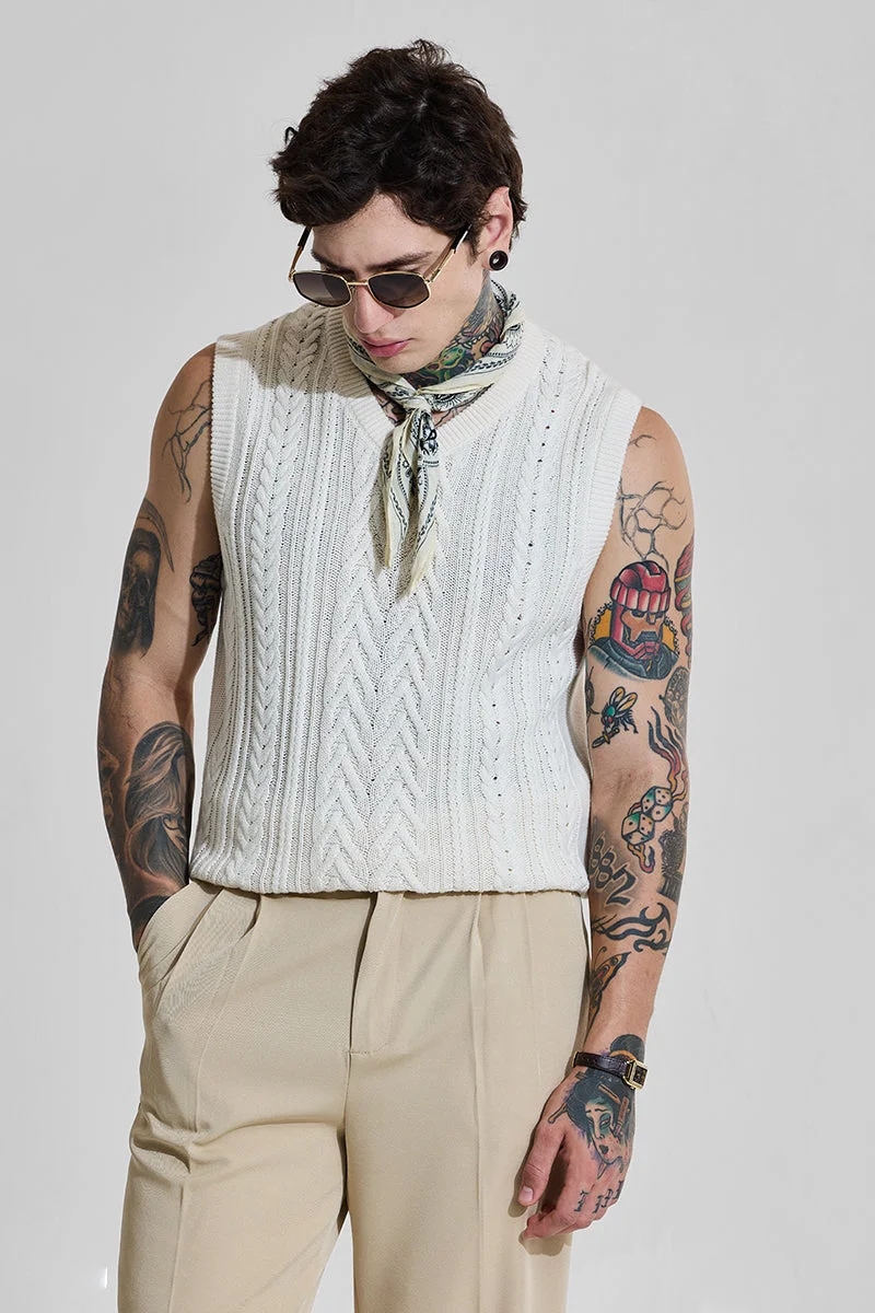 SNITCH Bordeaux White Cable Knitted Sweater Vest