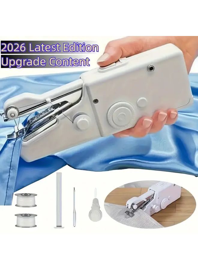 White Handheld Sewing Machine With Free Arm Automatic Threader Quick Stitching Device For Fabric Clothing Home Decor Beginners Professionals - Image 2