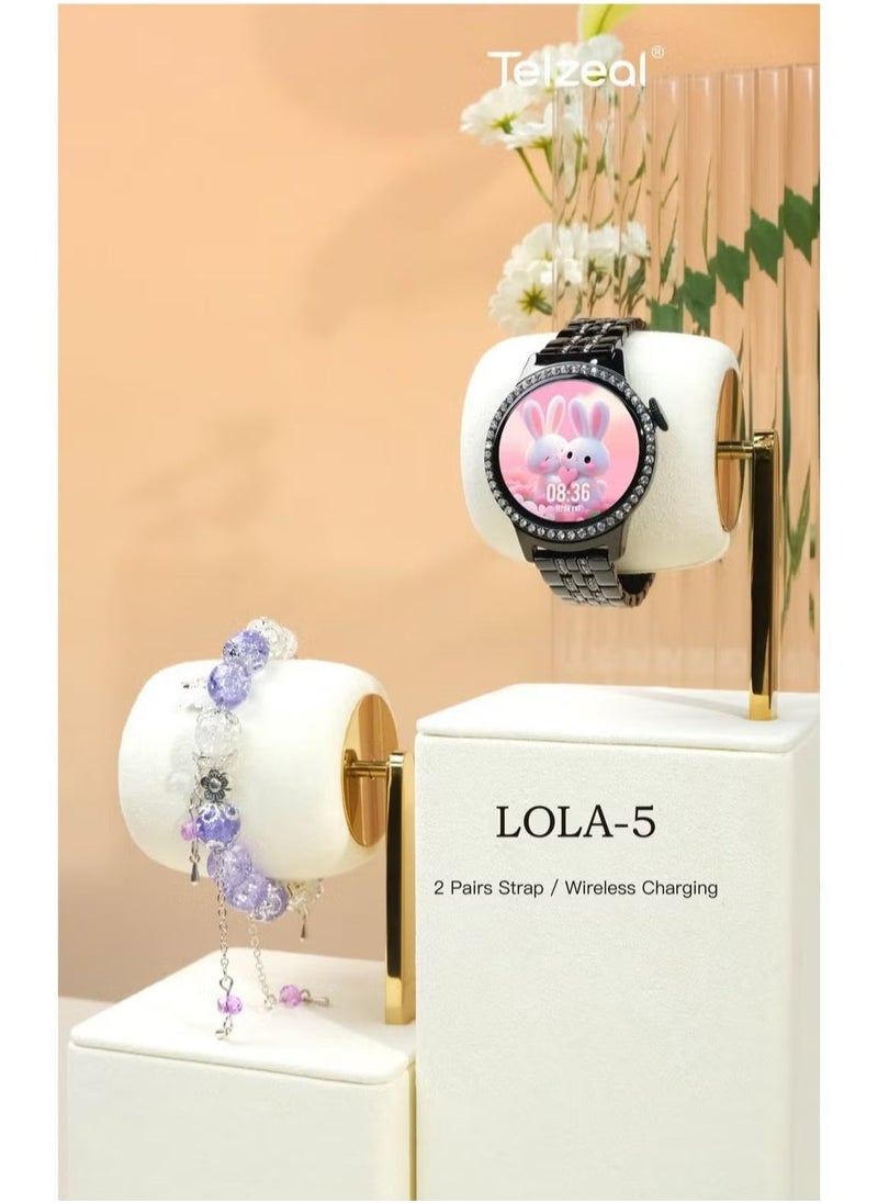 Telzeal Smart Watch with Bracelet – Sleek Black Design, 2 Pairs of Straps & Wireless Charging, Fitness Tracker, Health Monitor, Stylish & Elegant Smart Wearable for Ladies & Girls - Image 1