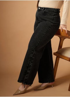 SASSAFRAS Plus Size Mid Rise Side Knot Straight Fit Jeans by Styli  - Image 1