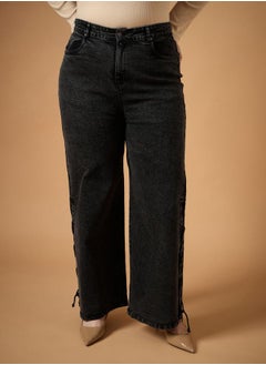 SASSAFRAS Plus Size Mid Rise Side Knot Straight Fit Jeans by Styli  - Image 3