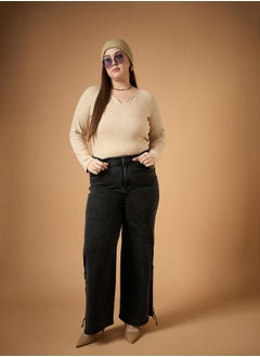 SASSAFRAS Plus Size Mid Rise Side Knot Straight Fit Jeans by Styli  - Image 2