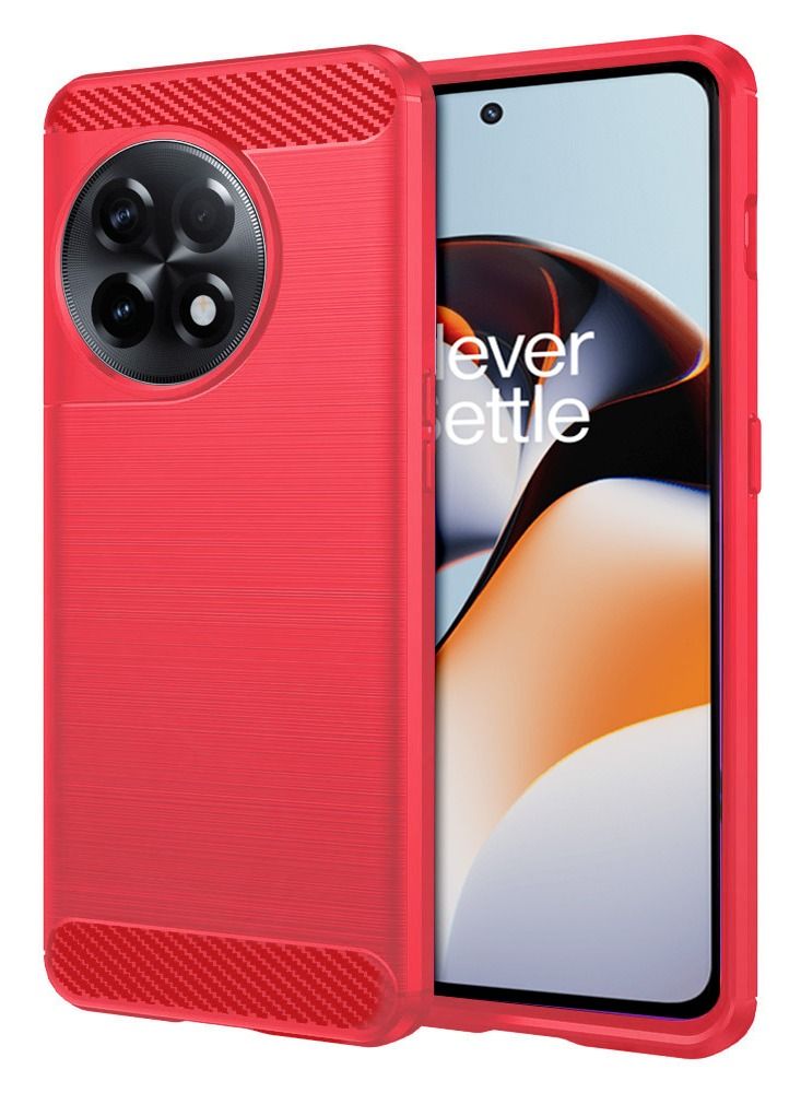 CATANES غطاء OnePlus Ace 2 رقيق ناعم TPU من ألياف الكربون الم brushed مضاد للبصمات مقاوم للصدمات 6.74 بوصة أحمر - Image 1