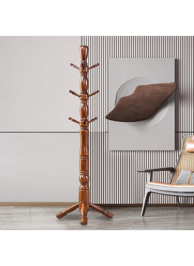 SMART HOME - Luxury Wooden Clothes Hanger with Hooks, Clothes Hanger 190cm Height (Brown) - Image 1