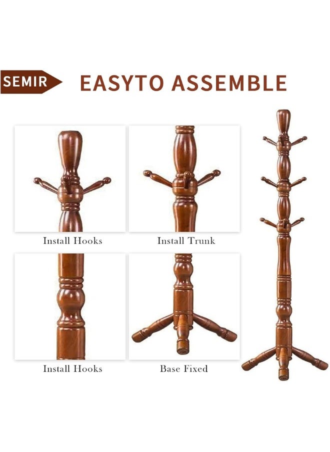 SMART HOME - Luxury Wooden Clothes Hanger with Hooks, Clothes Hanger 190cm Height (Brown) - Image 1