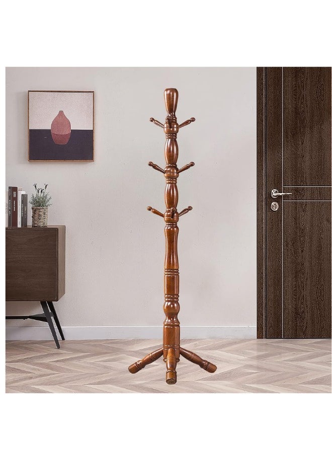 SMART HOME - Luxury Wooden Clothes Hanger with Hooks, Clothes Hanger 190cm Height (Brown) - Image 1
