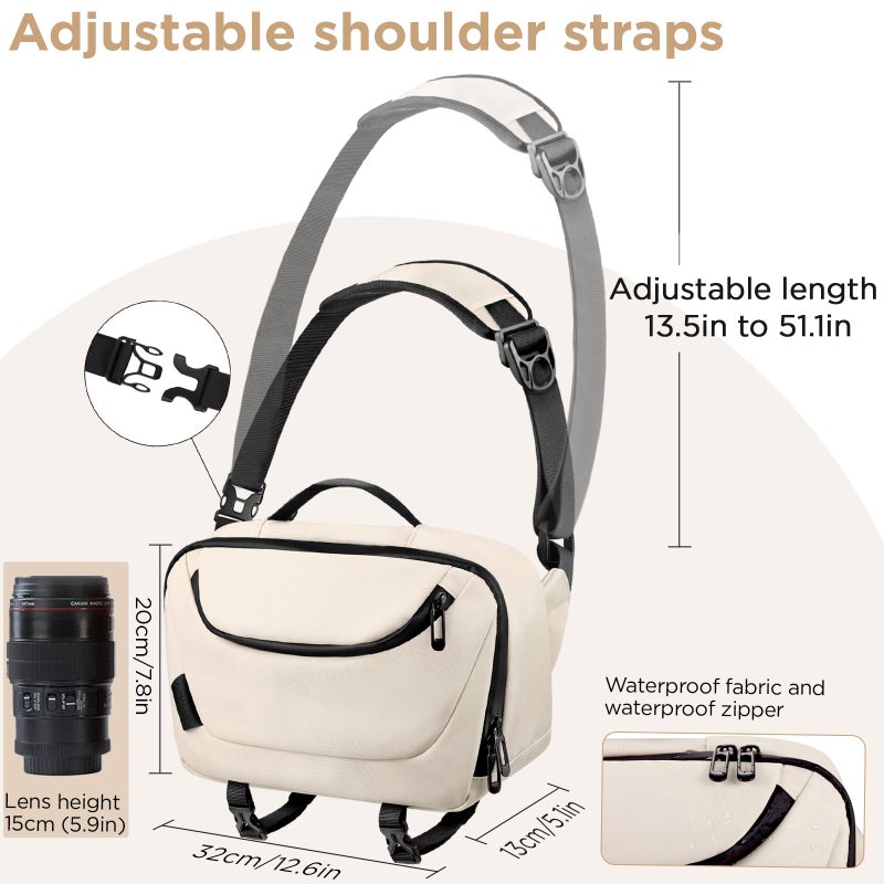 TAAOKA Camera Sling Bag,Waterproof Camera Case with Tripod Holder,Lightweight DSLR/SLR/Mirrorless Camera Bags Crossbody for photographers-Beige - Image 3